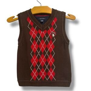 Vtg Tommy Hilfiger Sweater Vest Argyle Cotton Brown Crest Preppy Academia 18 mos